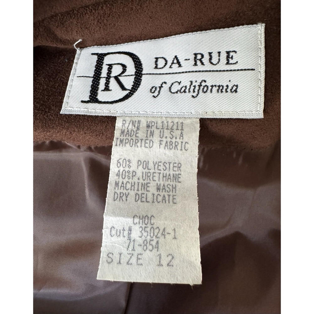 Vintage Da-Rue Faux Ultrasuede Jacket Brown Longline Open Blazer Size 12 USA - Picture 5 of 8